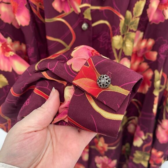 Vintage Maggie Sweet Women's Button-Up Padded Sketched Floral Print Blouse Large - Picture 4 of 10